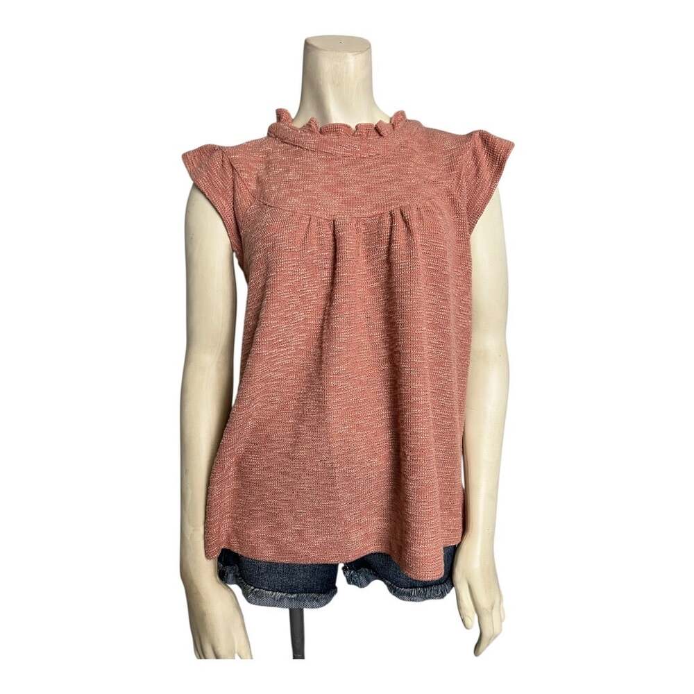 Wishlist Peach High Neck Babydoll Blouse Shirt Top Ruffled S Small Keyhole